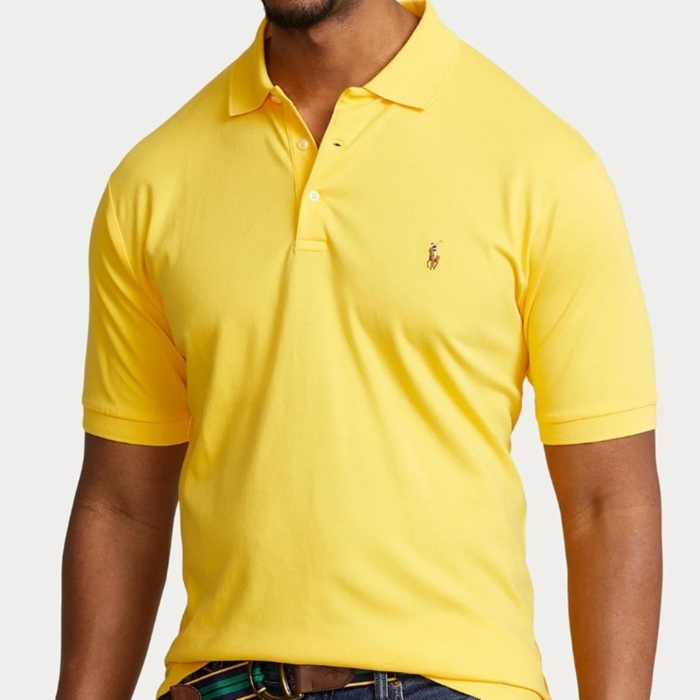 Polo Ralph Lauren Mens Short Sleeve Polo‎ Shirt Yellow Cotton Custom Slim Fit XL